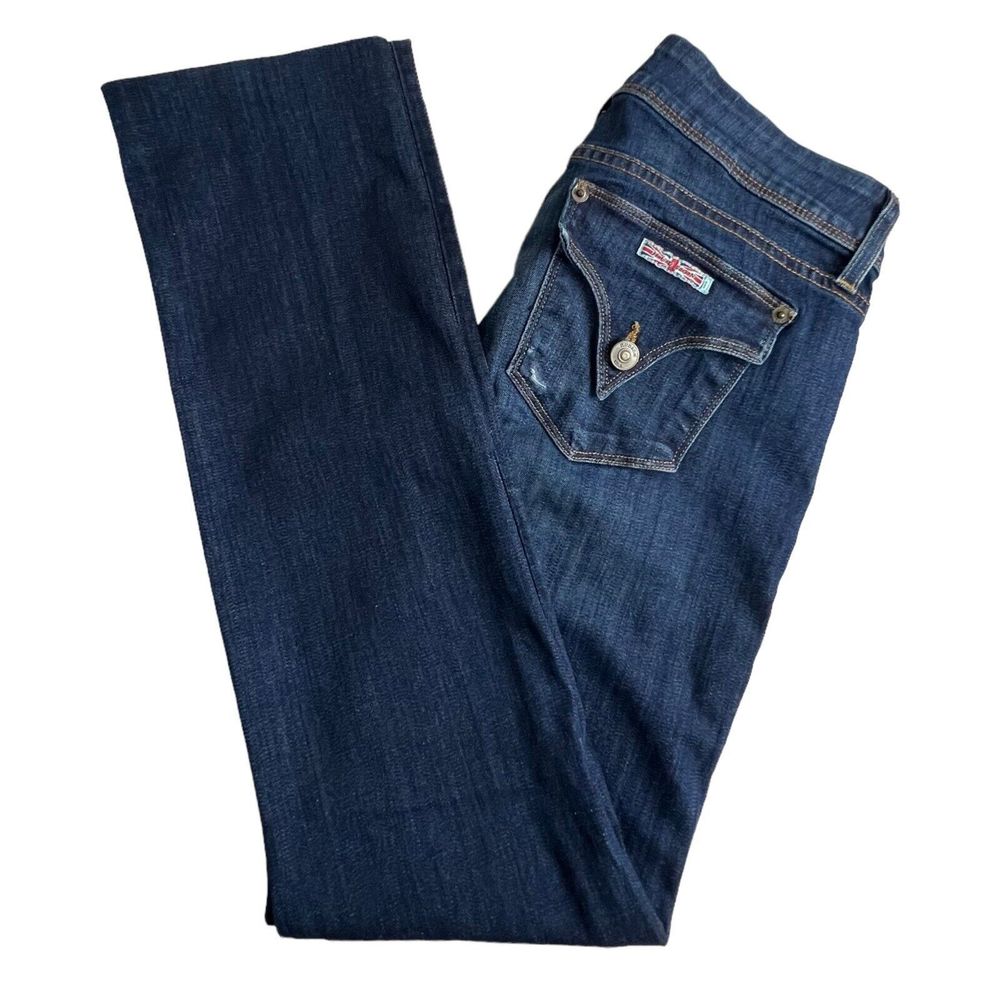 Hudson Womens Dark Wash Low Rise Distressed Flap Pocket Ginny Straight‎ Jeans 27
